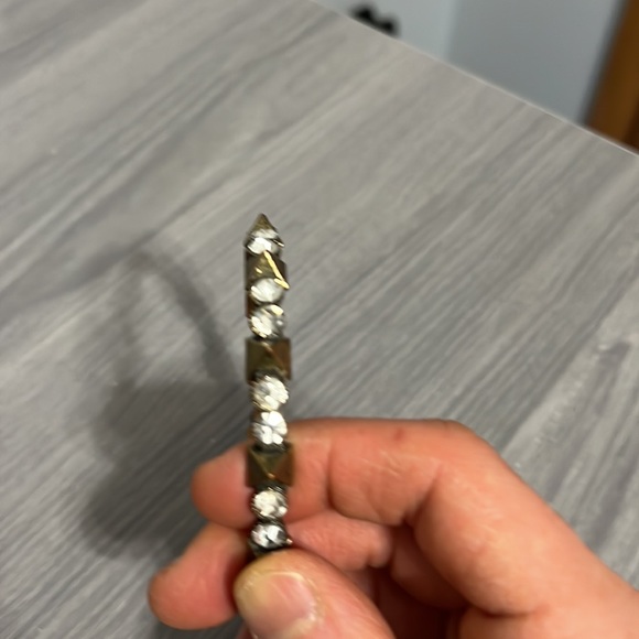 Vintage Gold or Bronze Bangle Bracelet with Pyramids and CZ Diamonds, EUC - Picture 4 of 6